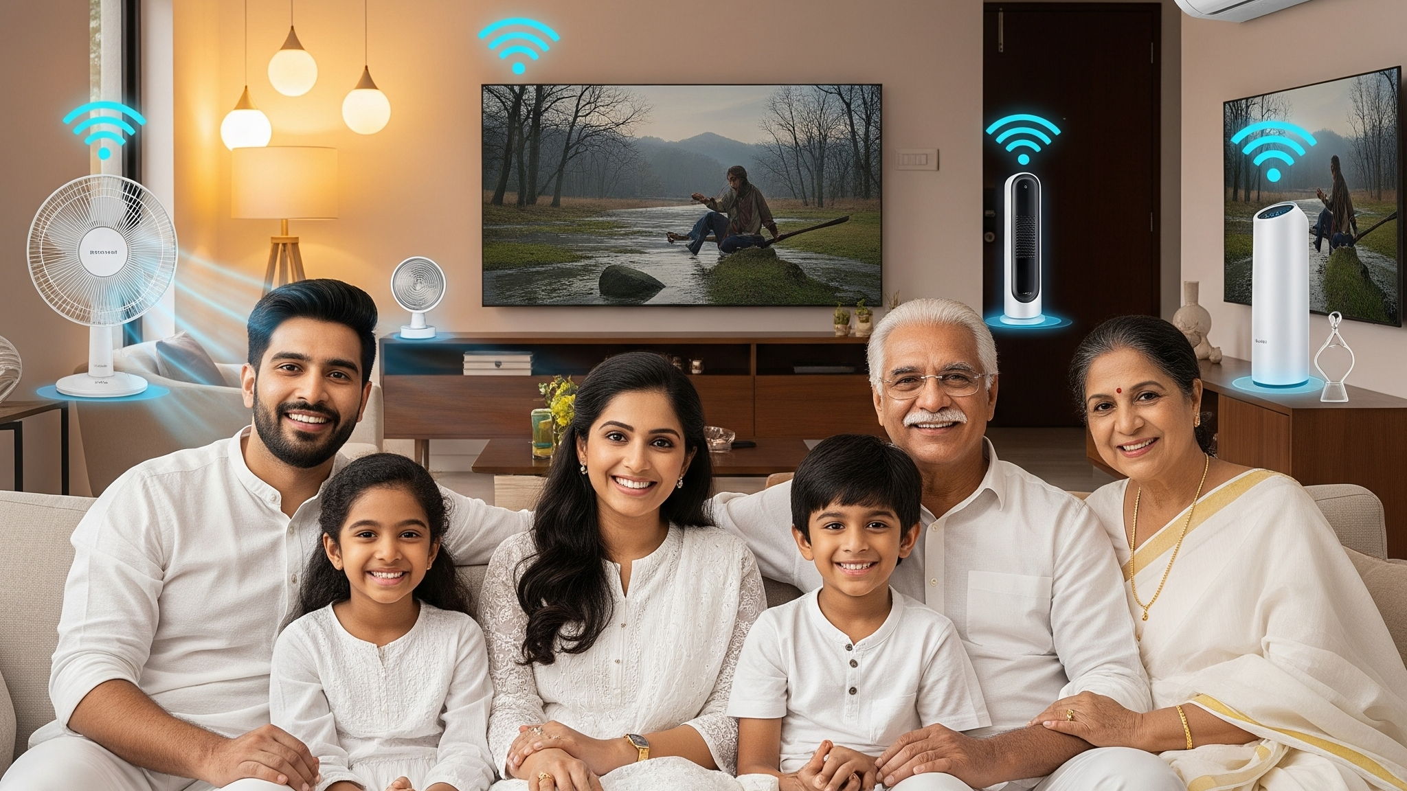 Happy Family with Smart Devices